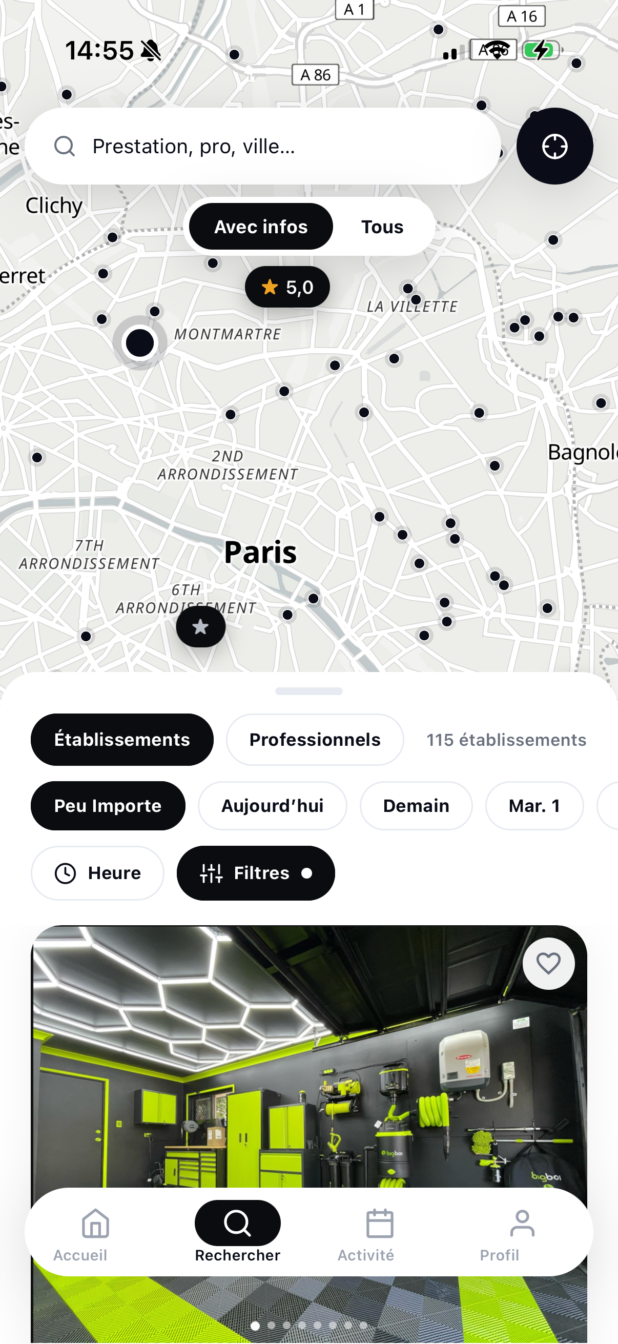 Carte de recherche des professionnels sur NETTYZ