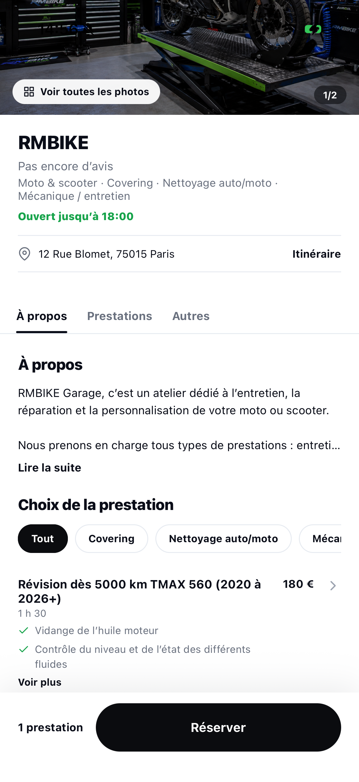 Fiche d’un établissement dans l’application NETTYZ